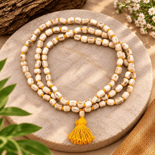 Natural Tulsi Mala 108+1 beads 8mm with traditional yellow tassel