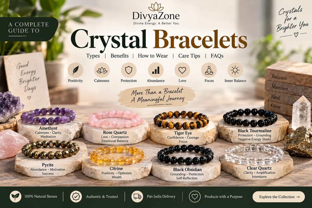 Natural crystal bracelets collection — Amethyst, Rose Quartz, Tiger Eye by DivyaZone