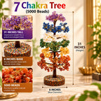 7 Chakra Crystal Tree with 5000 beads showing 31 inch height and 6 inch wooden base diameter.