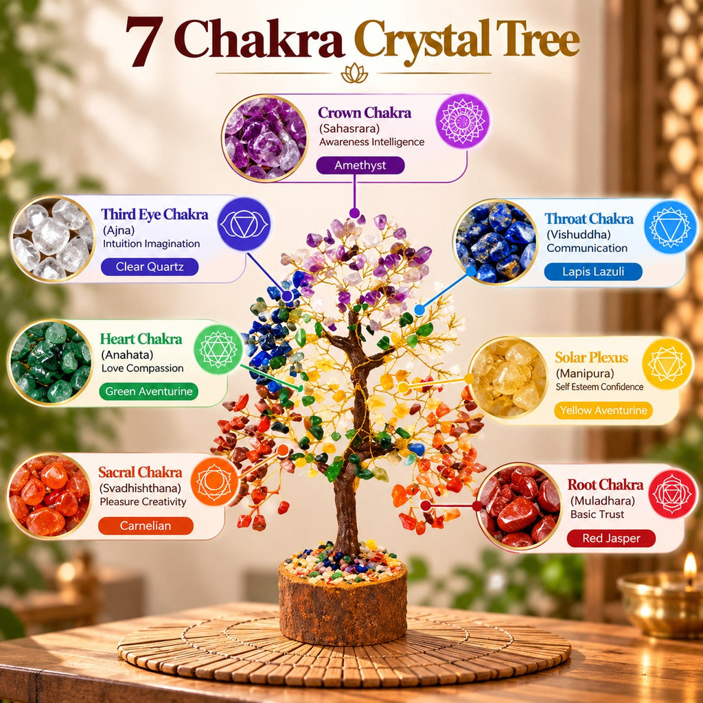 7 Chakra Crystal Tree approximately 7 to 10 inches in height with natural design variations