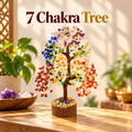 7 Chakra Crystal Tree made with natural gemstones and golden wire branches for spiritual home decor