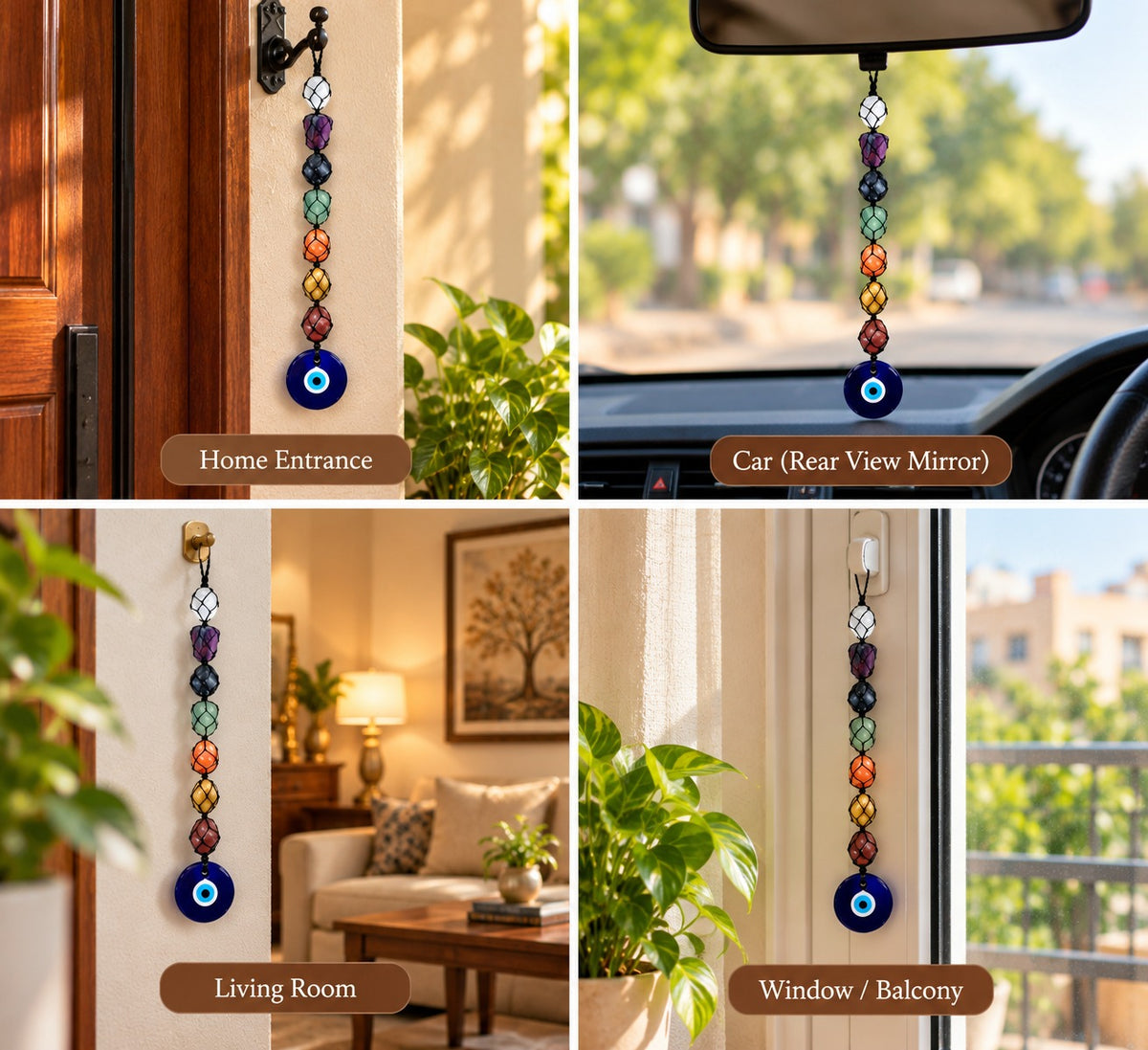 7 Chakra Evil Eye Hanging displayed at home entrance, car rearview mirror, living room and window balcony