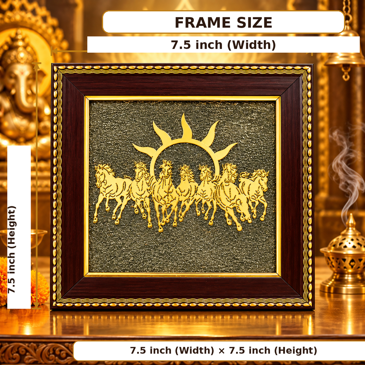 7 Horse Pyrite Frame 7.5 x 7.5 inch size DIVYAZONE