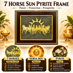 7 Horse Pyrite Frame for home temple, living room, office and business décor Divyazone