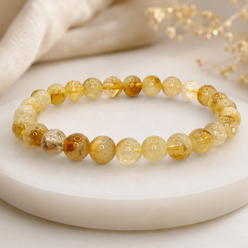 AAA grade natural Citrine crystal beaded bracelet with golden yellow beads