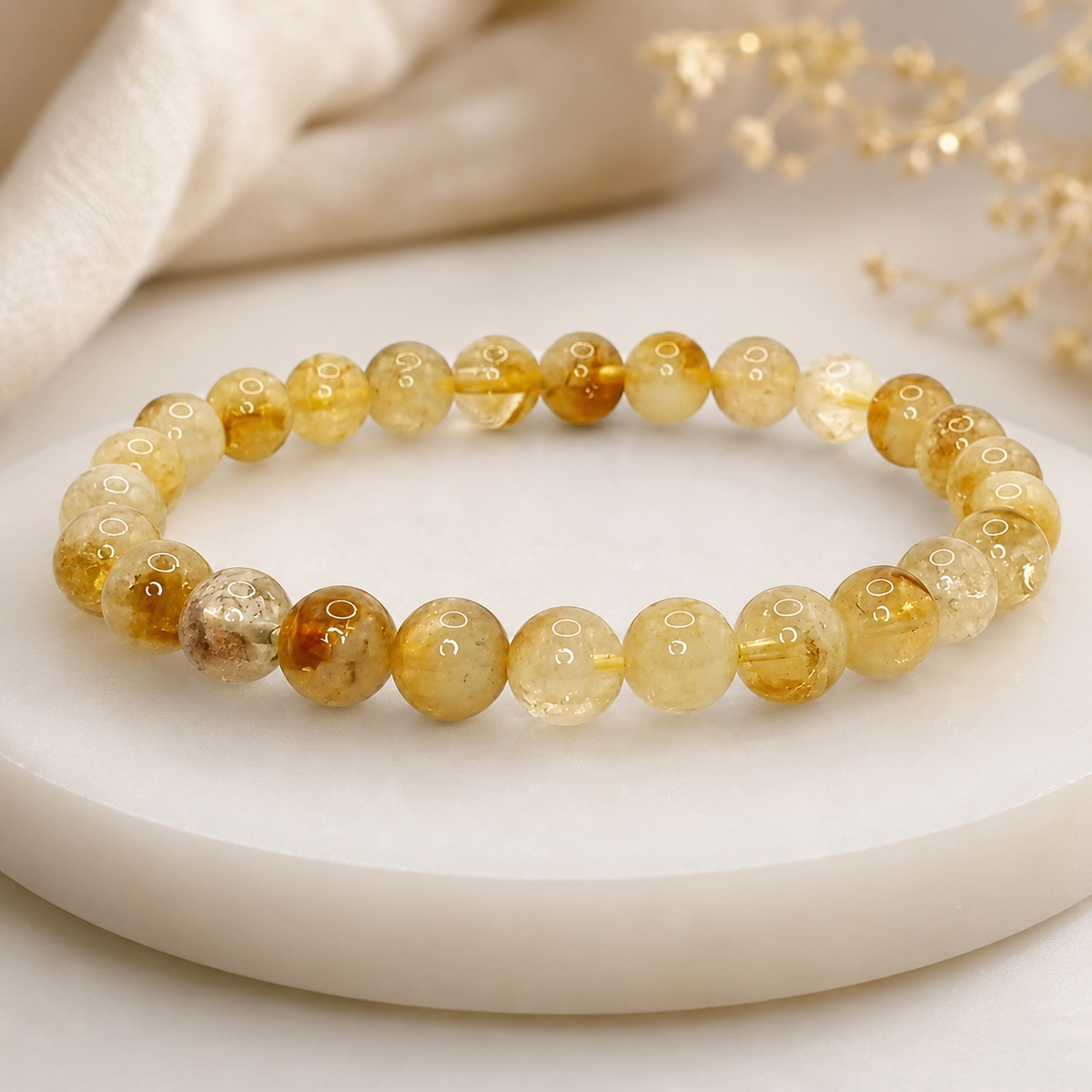 AAA grade natural Citrine crystal beaded bracelet with golden yellow beads