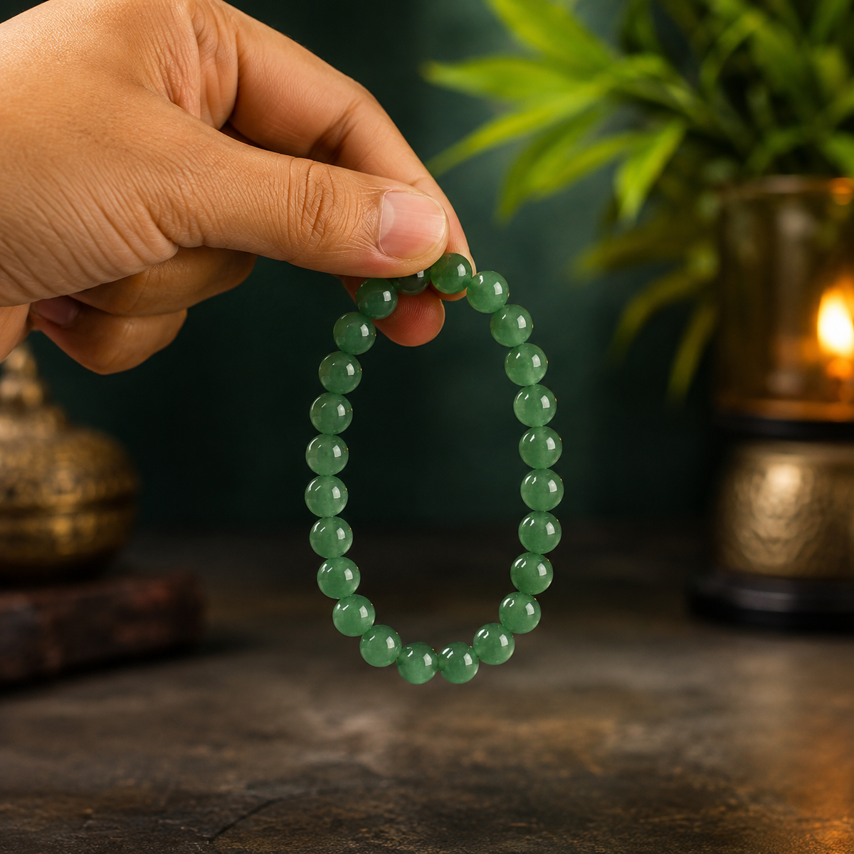 Close-up of AAA quality natural Green Aventurine crystal bracelet