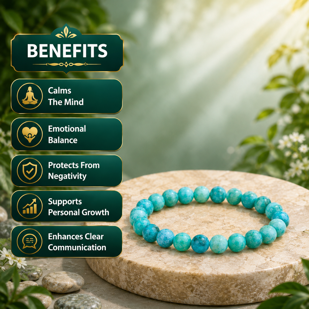 Amazonite crystal bracelet benefits for calmness, emotional balance and communication