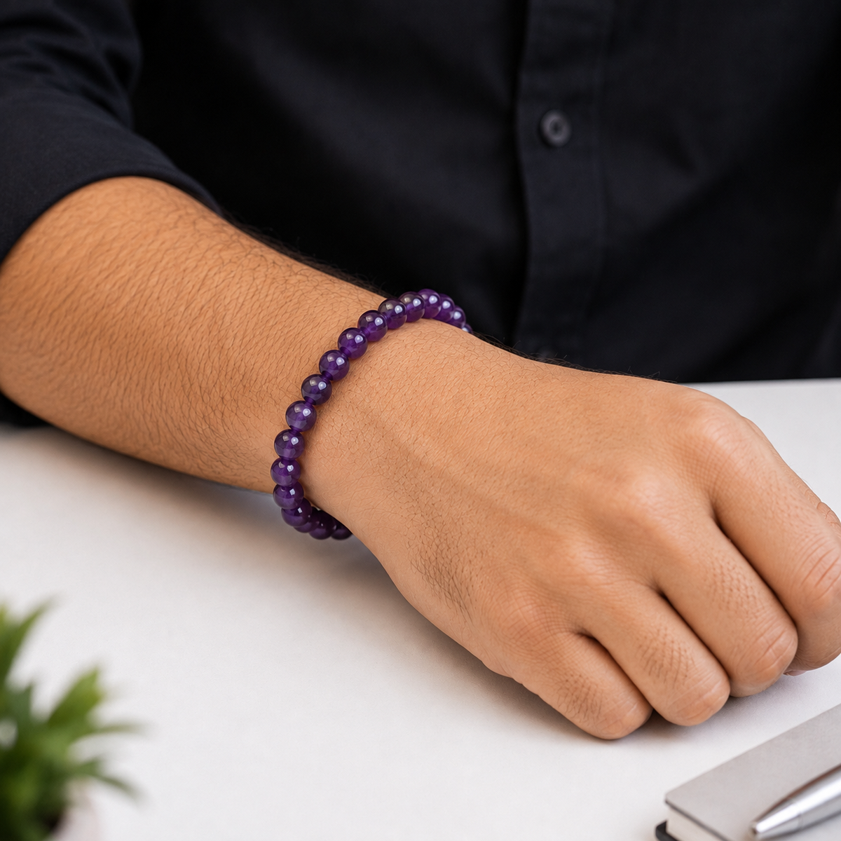 Natural AAA quality amethyst bracelet worn on wrist