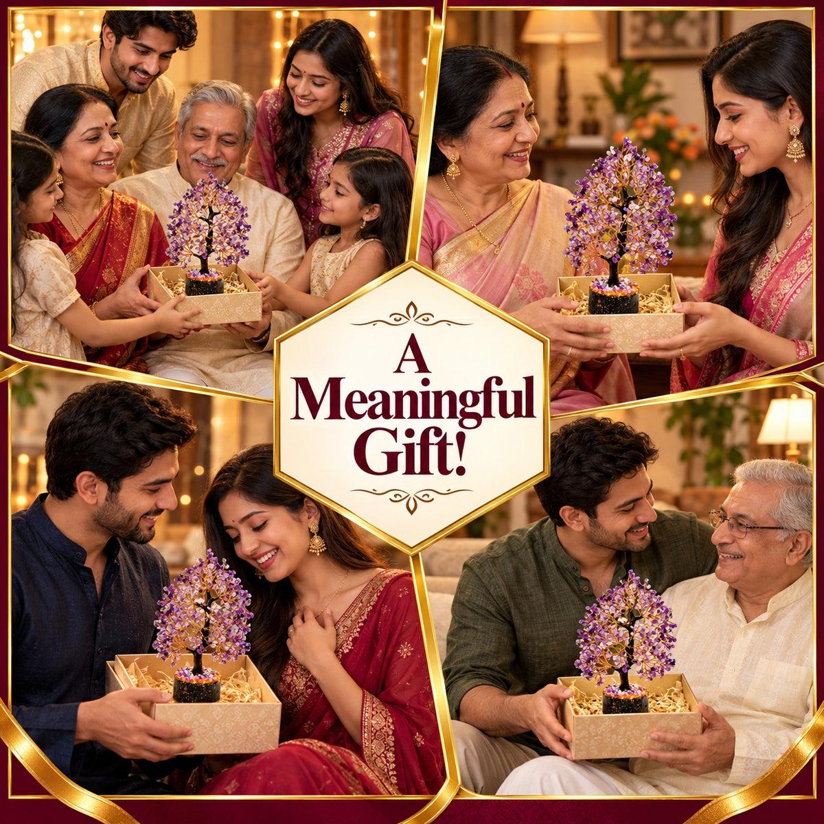 Amethyst Crystal Tree presented as a meaningful gift for family, couples and loved ones