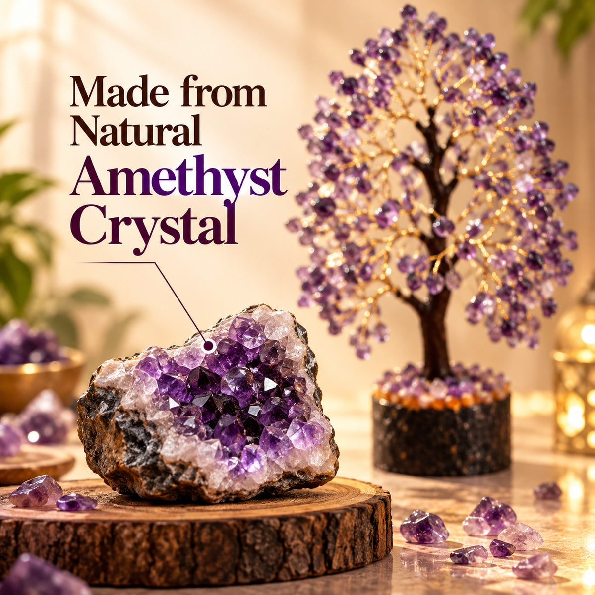 Natural amethyst crystal used to make the Amethyst Crystal Tree with purple gemstone chips