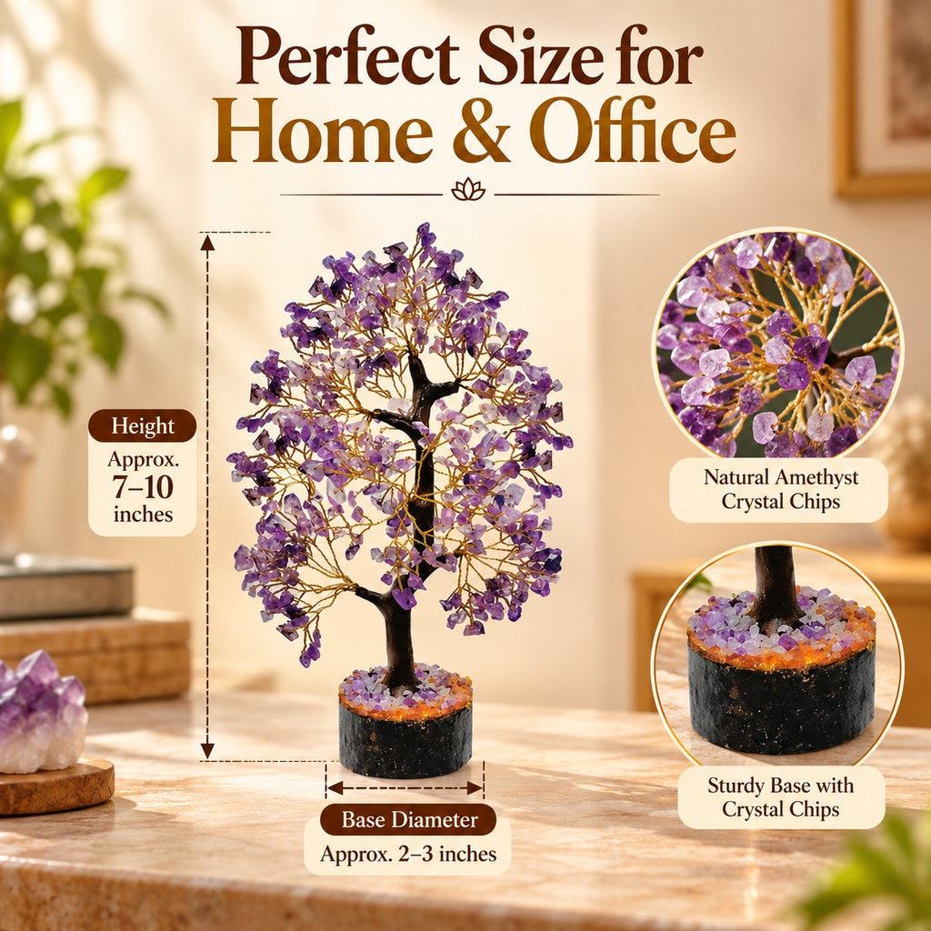 Amethyst Crystal Tree approximately 7 to 10 inches tall with compact base for home and office decor