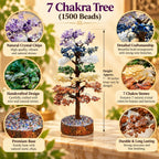 Detailed gemstone branches and handcrafted wirework of a 1500 bead seven chakra tree