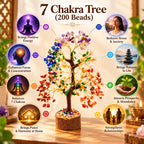 7 Chakra Tree showing benefits associated with positive energy, chakra balance, focus, harmony and prosperity