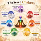 7 Chakra Tree highlighting benefits associated with chakra balance, positive energy, harmony and protection
