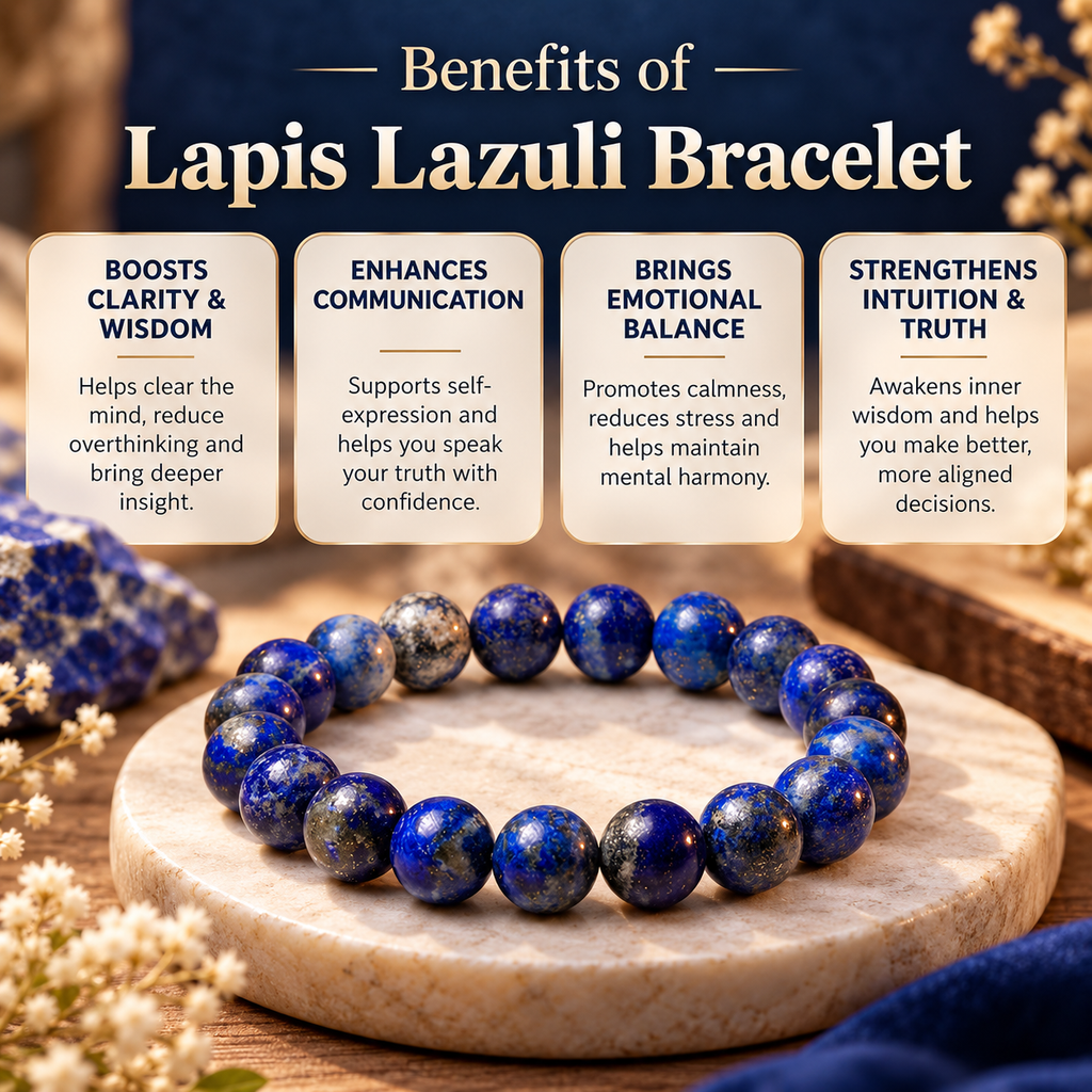 Lapis Lazuli bracelet benefits for clarity, wisdom, communication and intuition