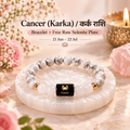 Cancer zodiac crystal bracelet with Howlite and Milky Quartz beads displayed on a soft creamy background