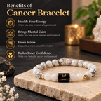 Cancer Zodiac Sign Bracelet | Howlite & Milky Quartz Crystal | Kark Rashi