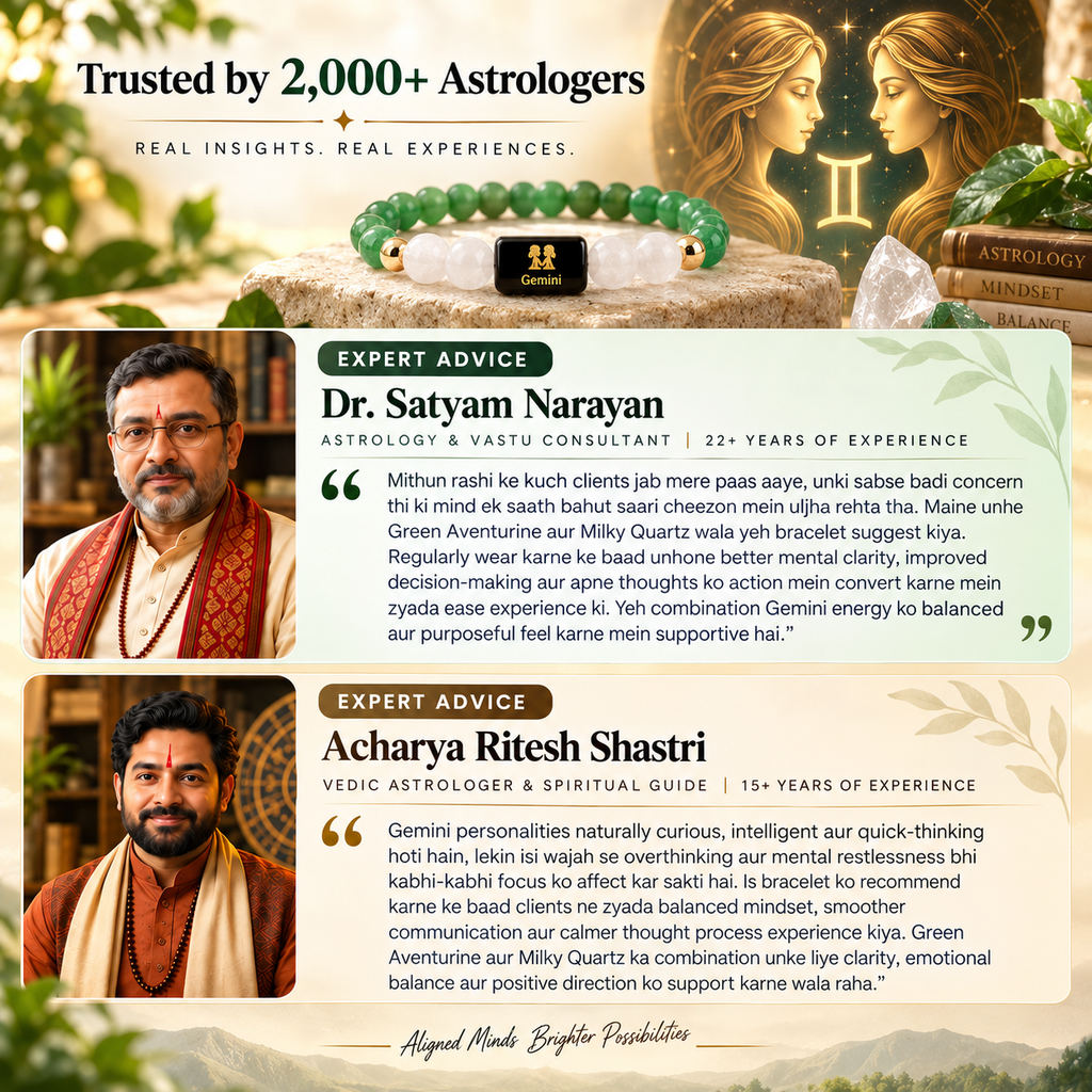 Gemini Green Aventurine and Milky Quartz bracelet with expert astrologer recommendations for clarity and balanced energy | DivyaZone