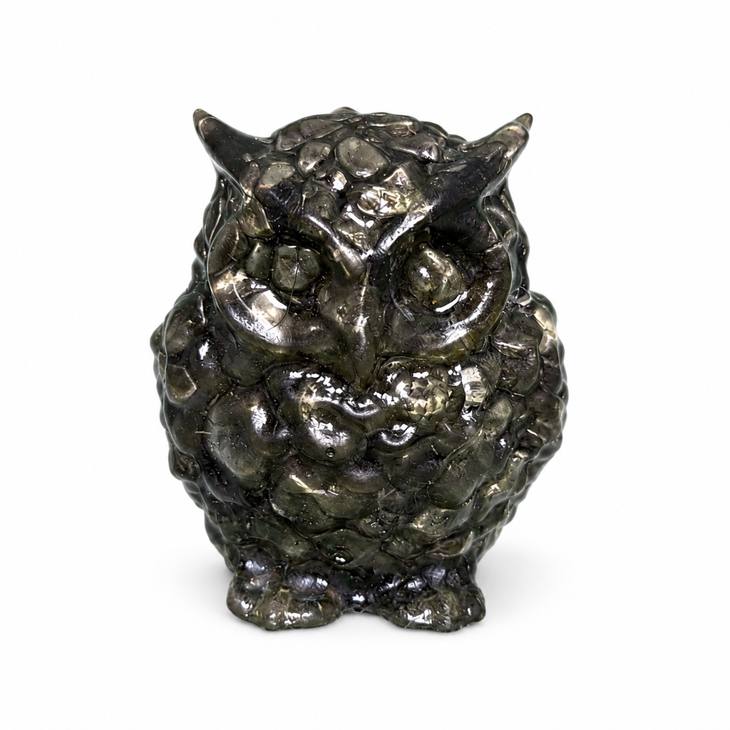 Lab certified natural Pyrite Owl statue for wealth and prosperity décor