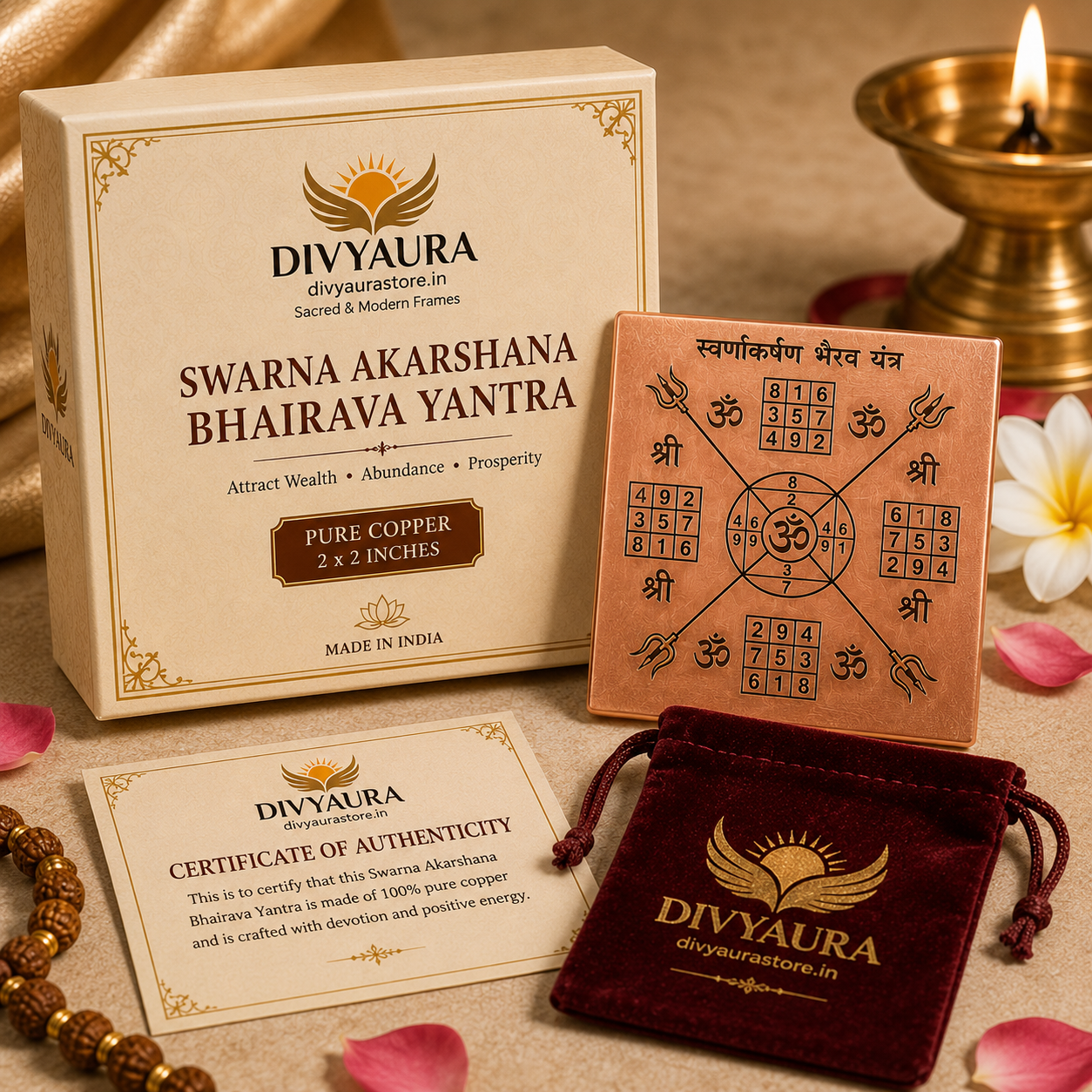 Divyaura Swarna Akarshana Bhairava Yantra Premium Packaging with Gift Box