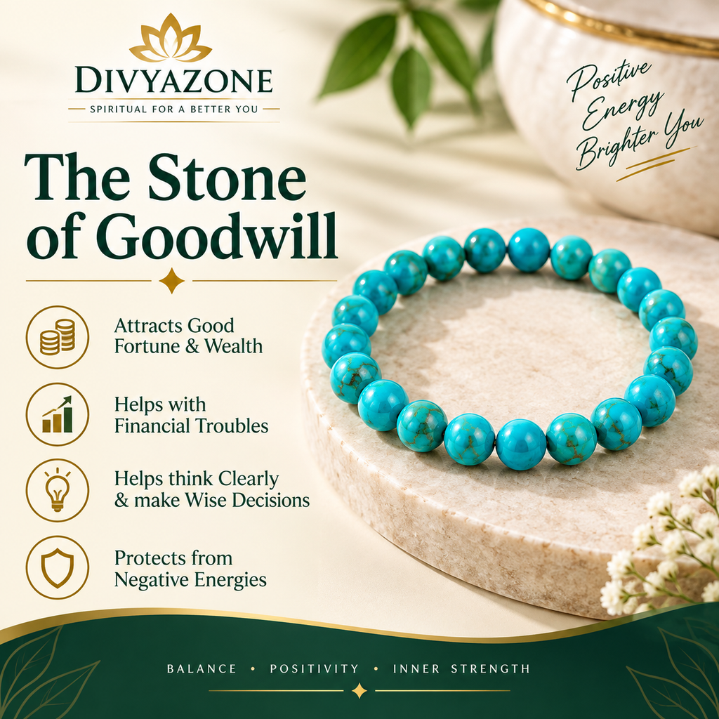 Divyazone Firoza bracelet presented as the Stone of Goodwill with traditional associations of fortune, clarity and protection
