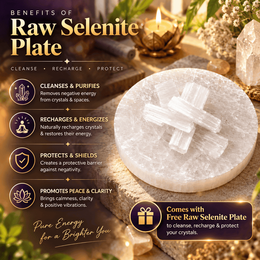 Raw Selenite plate included with Leo bracelet for cleansing, recharging and protecting crystals