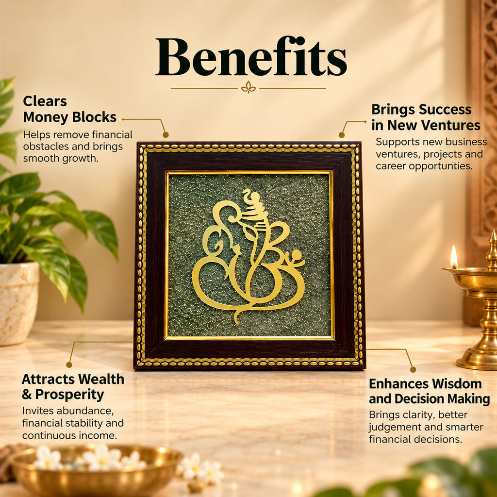 Ganesh Ji Raw Pyrite Frame for prosperity, success, financial growth and new opportunities