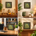Ganesh Ji Raw Pyrite Frame displayed in home temple, living room, office and home decor settings