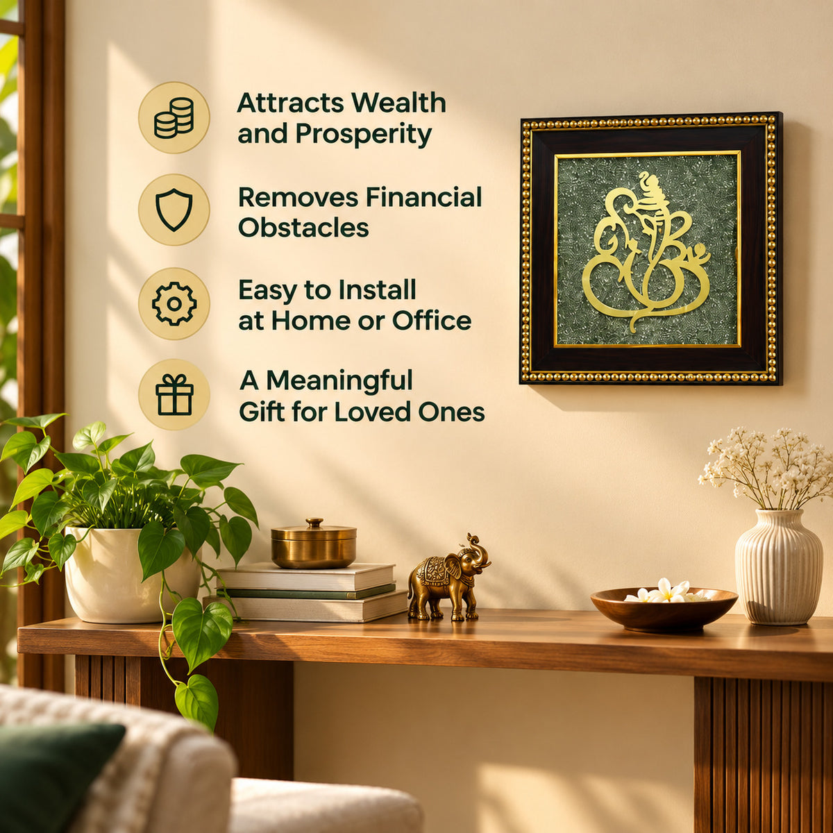 Ganesh Ji Raw Pyrite Frame with premium quality finish, easy installation and elegant design