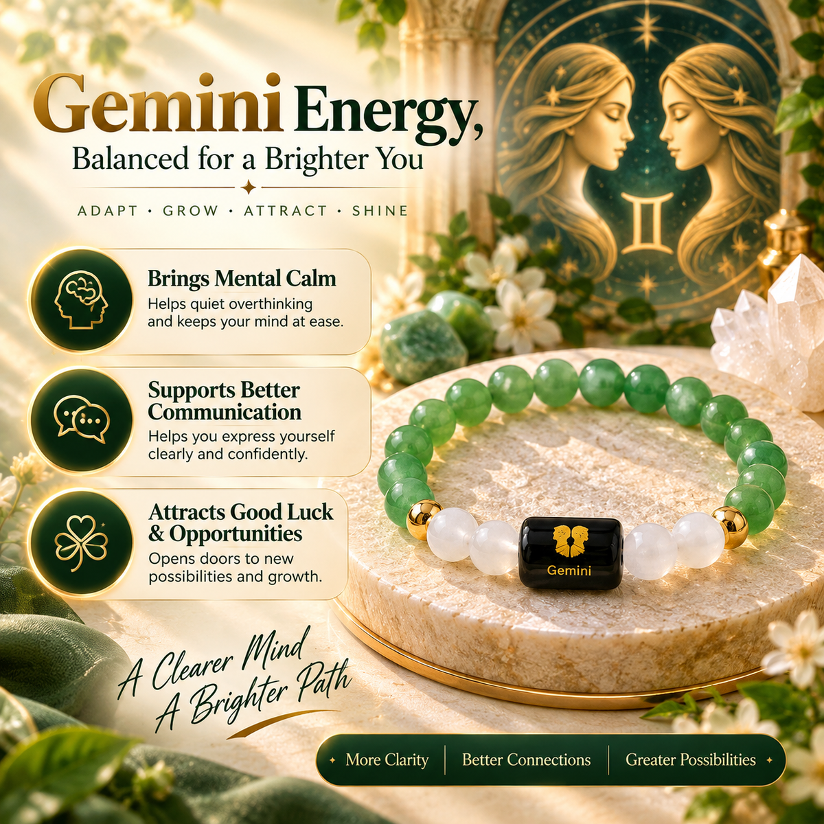 Gemini crystal bracelet representing mental clarity, calm thoughts, communication and new opportunities | DivyaZone
