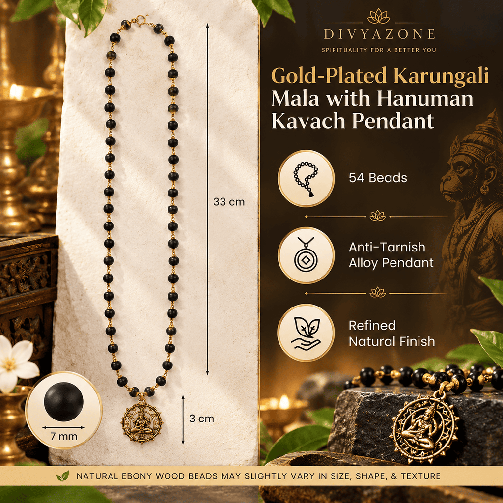 Divyazone Gold-Plated Karungali Mala with Hanuman Kavach 54 beads