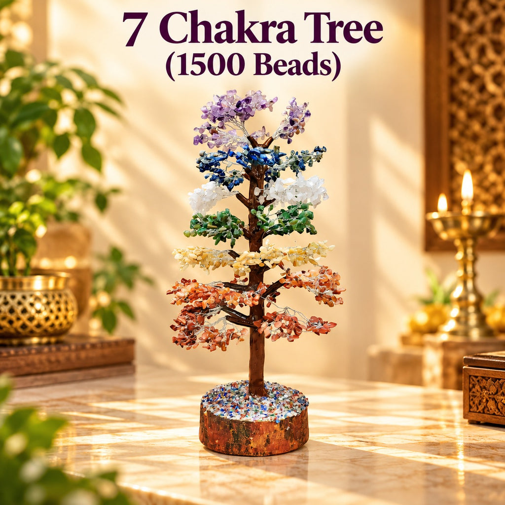 Multicolor gemstone tree with 1500 crystal beads styled as an elegant spiritual decor accent