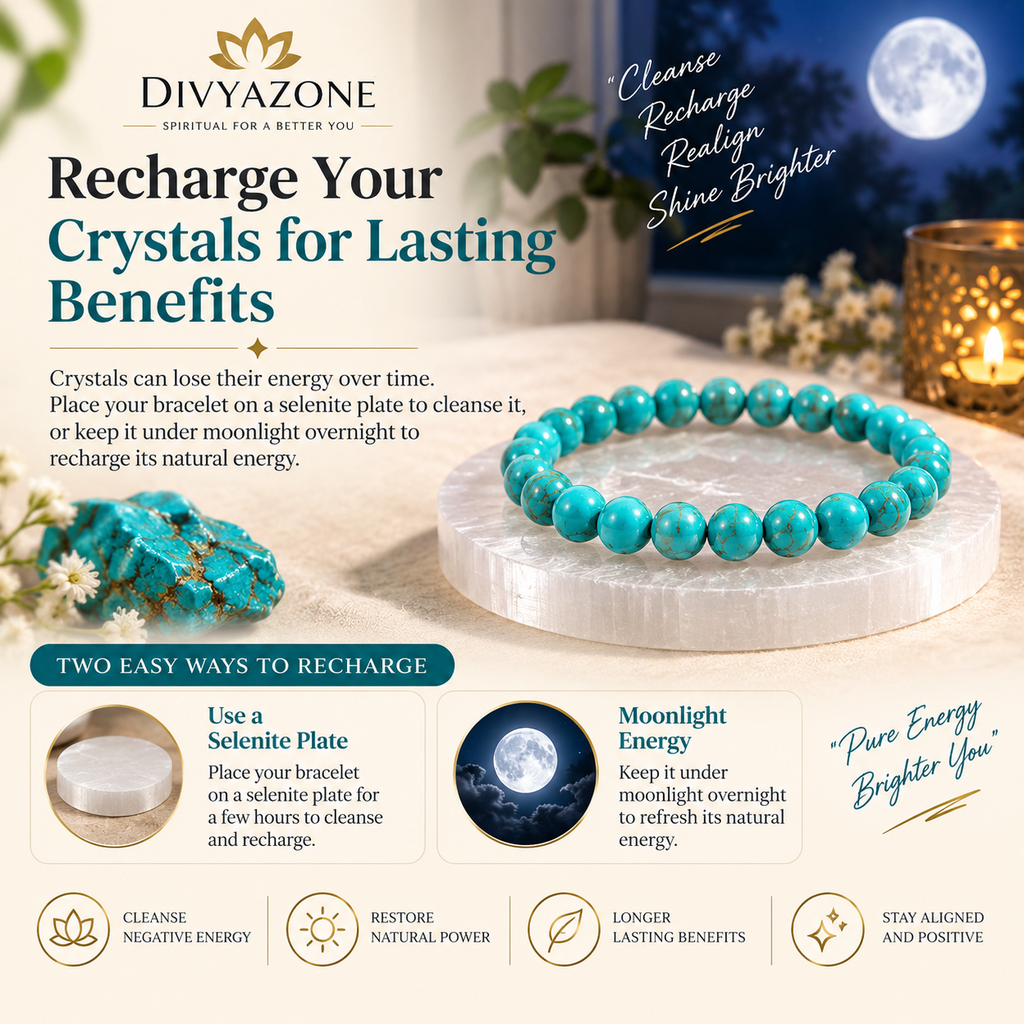 Divyazone Firoza bracelet being recharged on a selenite plate and under moonlight