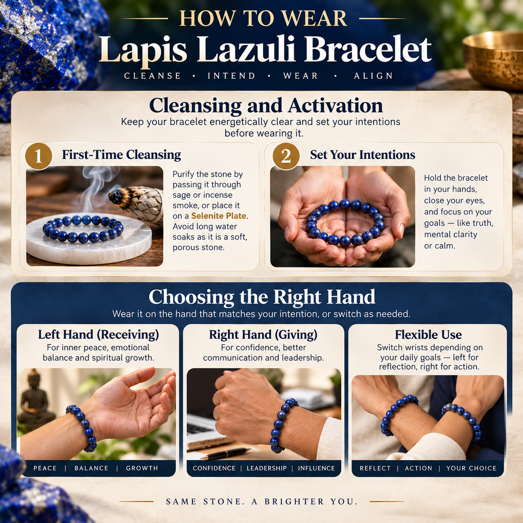 How to wear Lapis Lazuli bracelet with cleansing, intention and wrist guidance