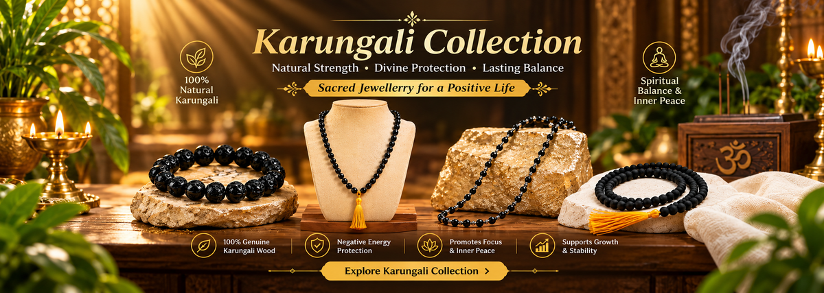 Divyazone Karungali collection featuring natural Karungali bracelets, malas and spiritual jewellery