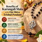 Karungali Mala with Om Shiva Trishul pendant highlighting traditional benefits including grounding, calmness, inner strength and spiritual practice