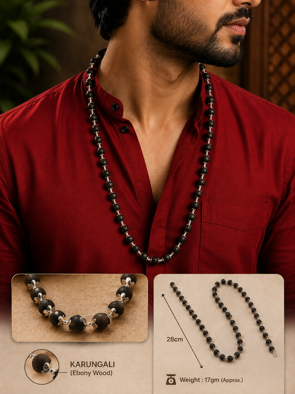 Karungali Mala natural ebony wood,