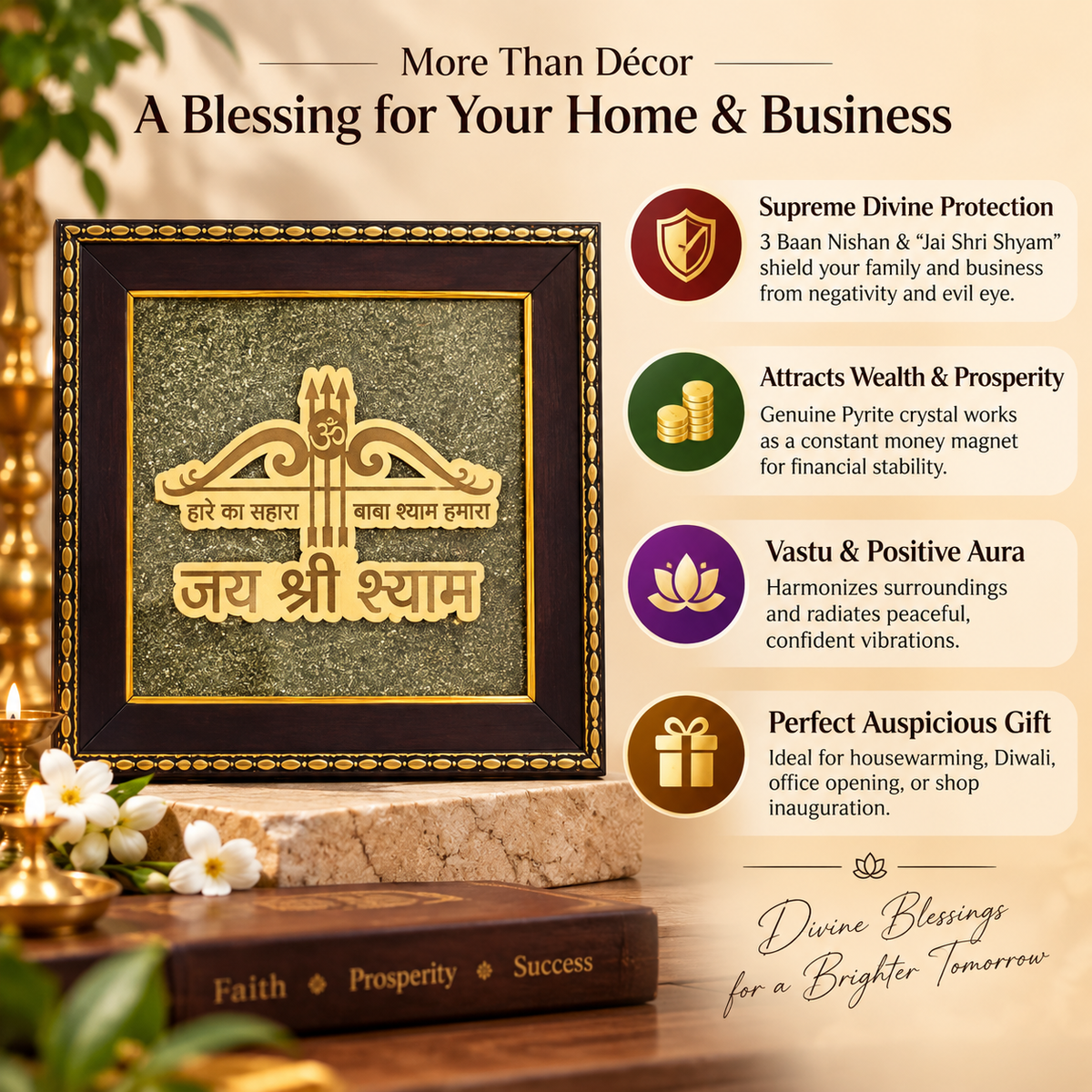 Khatu Shyam, Khatu Shyam Ji, Jai Shree Shyam, Pyrite Frame, Raw Pyrite, Pyrite Wall Decor, 3 Baan Nishan, Shyam Baba, Vastu Decor, Spiritual Decor, Pooja Room Decor, Home Decor, Office Decor, Auspicious Gift, Diwali Gift, Housewarming Gift, Prosperity Decor, Divine Wall Art, Religious Decor
