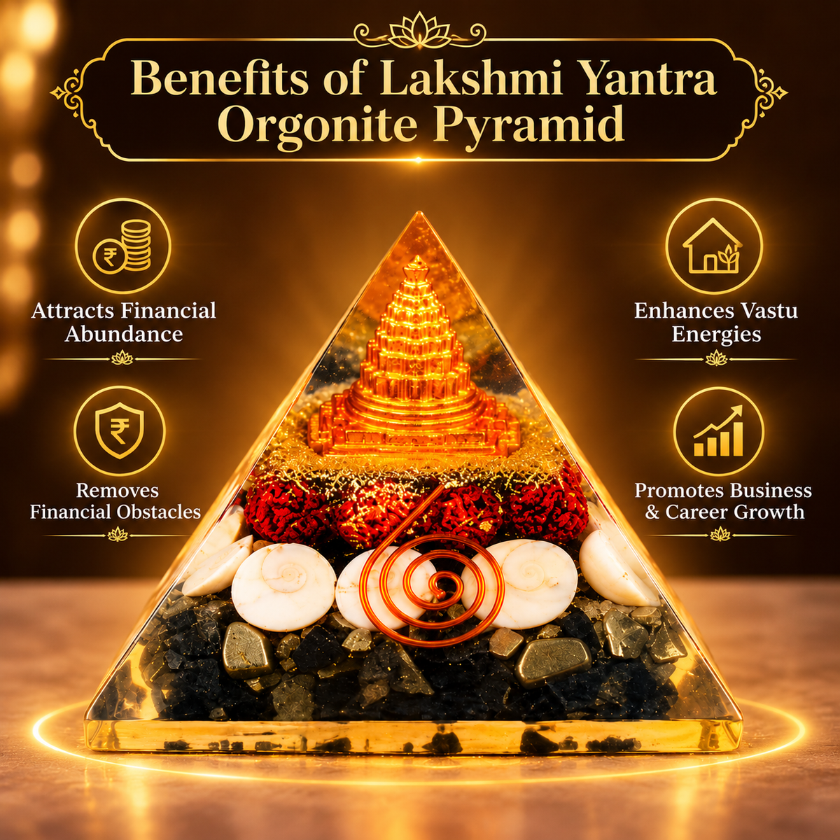 Benefits of Lakshmi Yantra Orgonite Pyramid for prosperity and positive energy