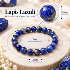 Lapis Lazuli bracelet showing 7 cm inner and 21 cm outer circumference with bead size