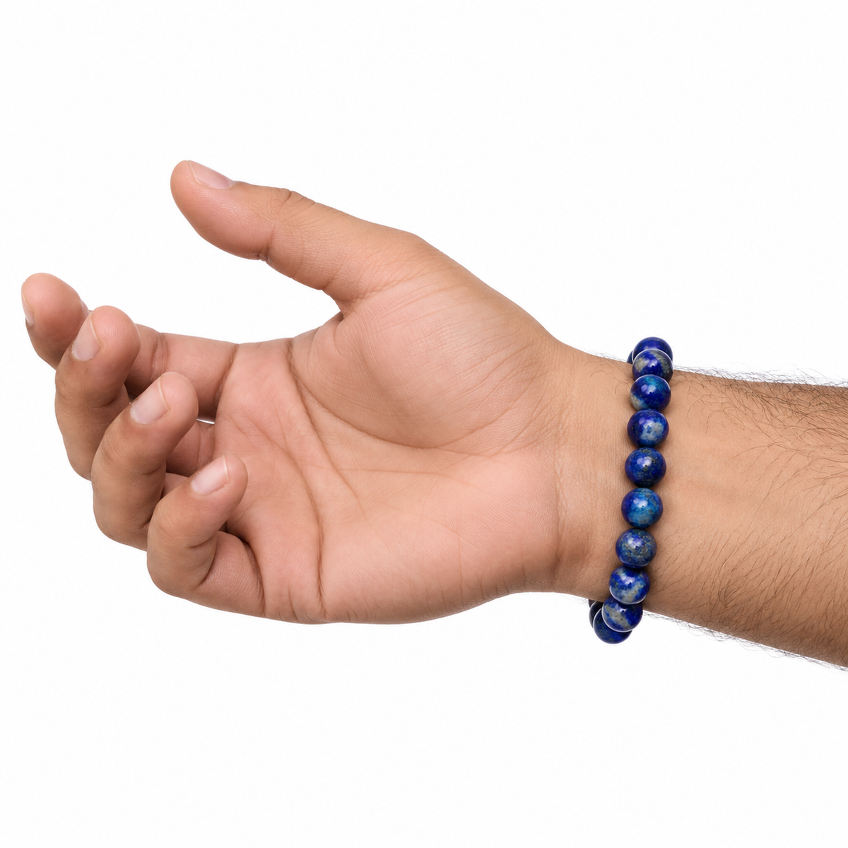 Lapis Lazuli bracelet worn on a man's wrist