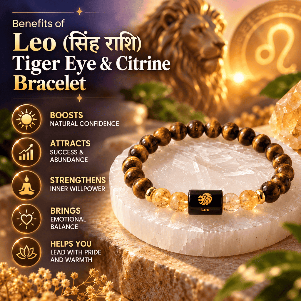 Leo zodiac Tiger Eye and Citrine bracelet highlighting confidence, success, willpower and emotional balance