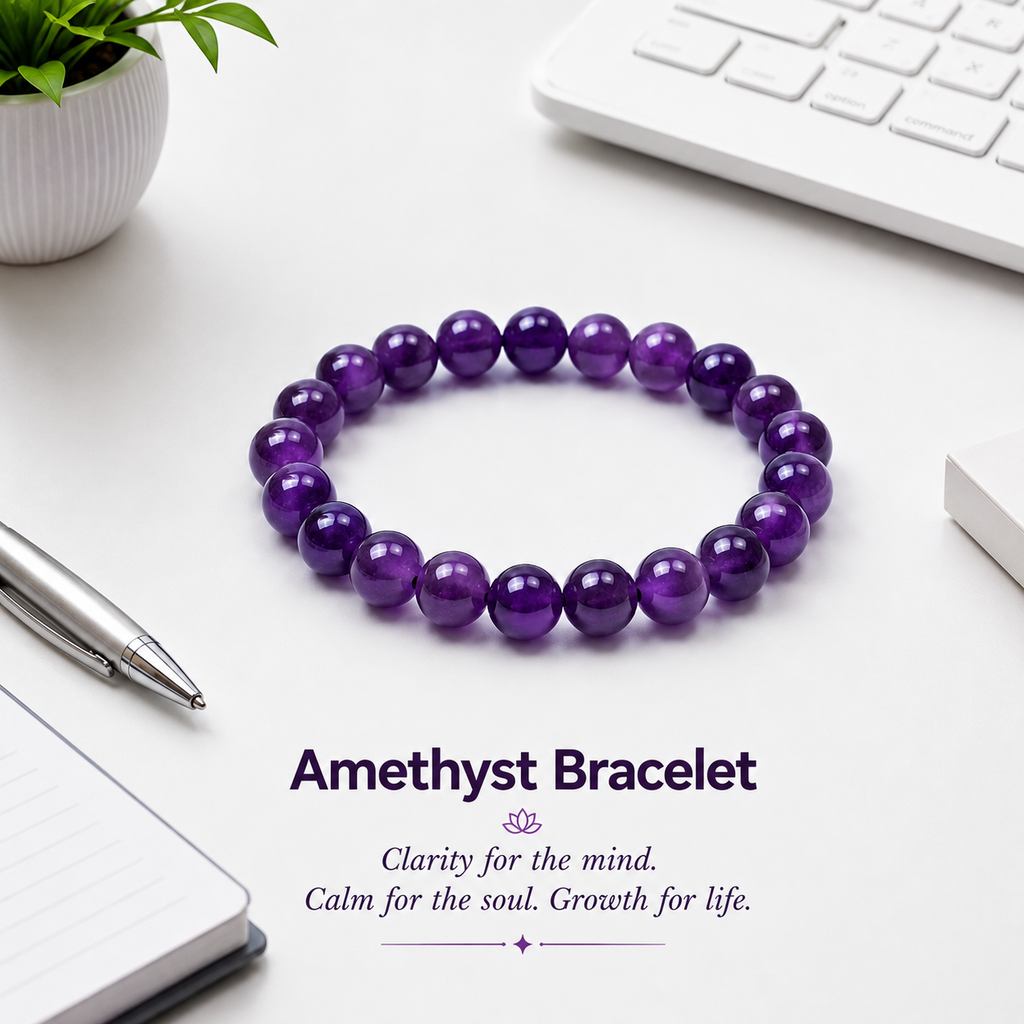 Natural AAA quality 8mm amethyst bracelet with purple crystal beads