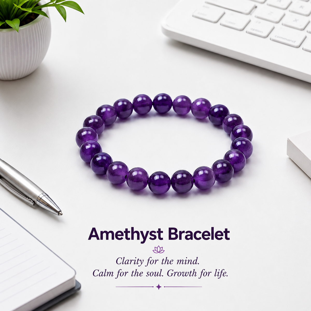 Natural AAA quality 8mm amethyst bracelet with purple crystal beads