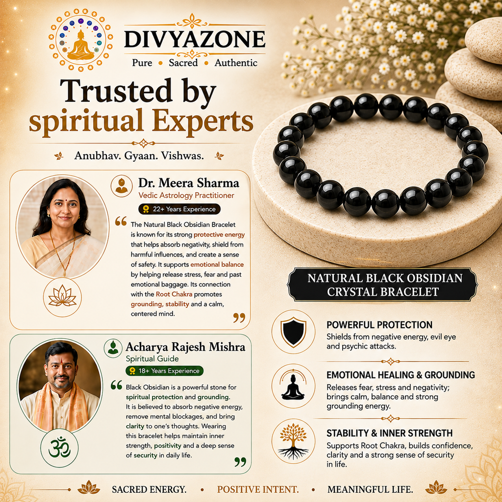 Spiritual experts sharing traditional benefits of Natural Black Obsidian Bracelet for protection, grounding, emotional balance and inner strength