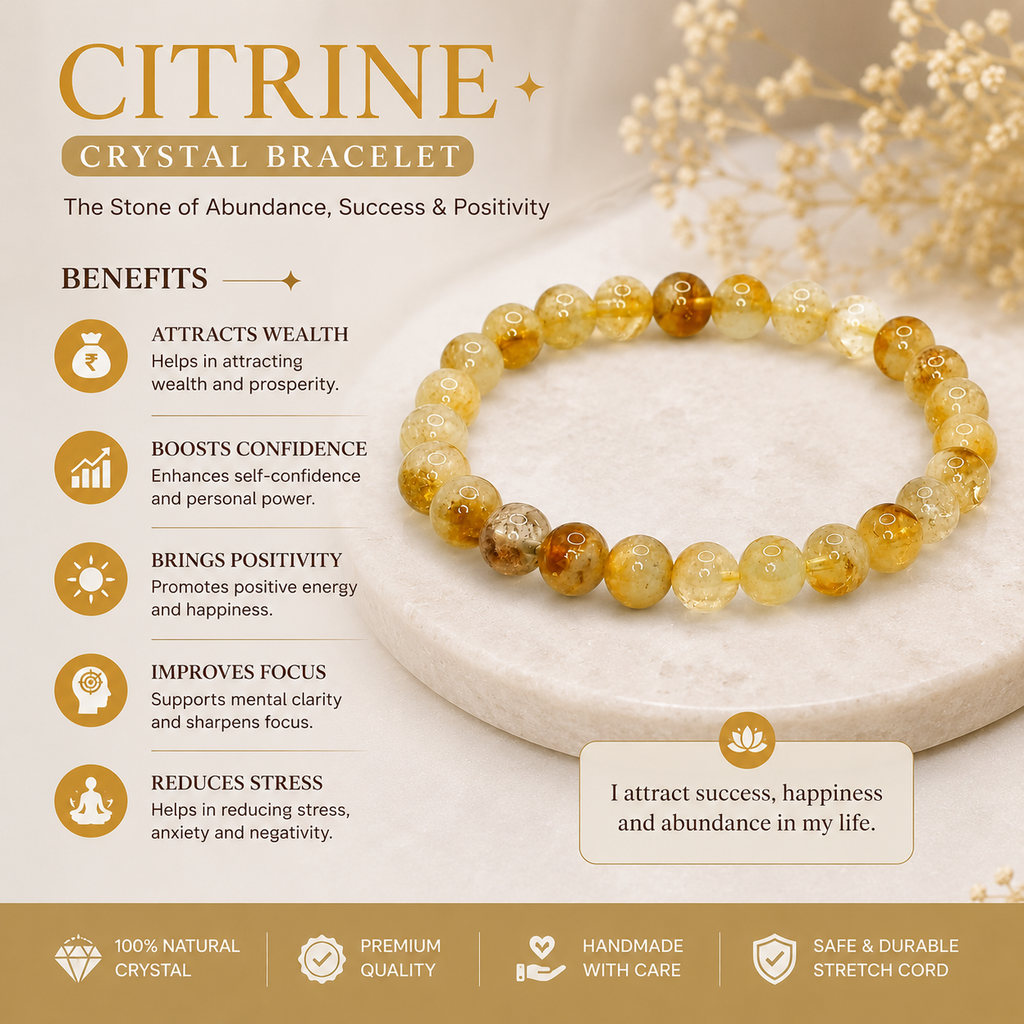 100% genuine AAA grade natural Citrine crystal bracelet for abundance and prosperity