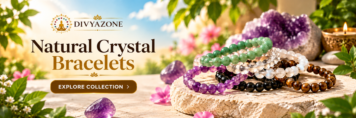 Divyazone natural crystal bracelets collection with amethyst, clear quartz, aventurine, black onyx and tiger eye
