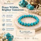 Divyazone natural Firoza bracelet showing traditional benefits including peace, protection, prosperity and emotional balance
