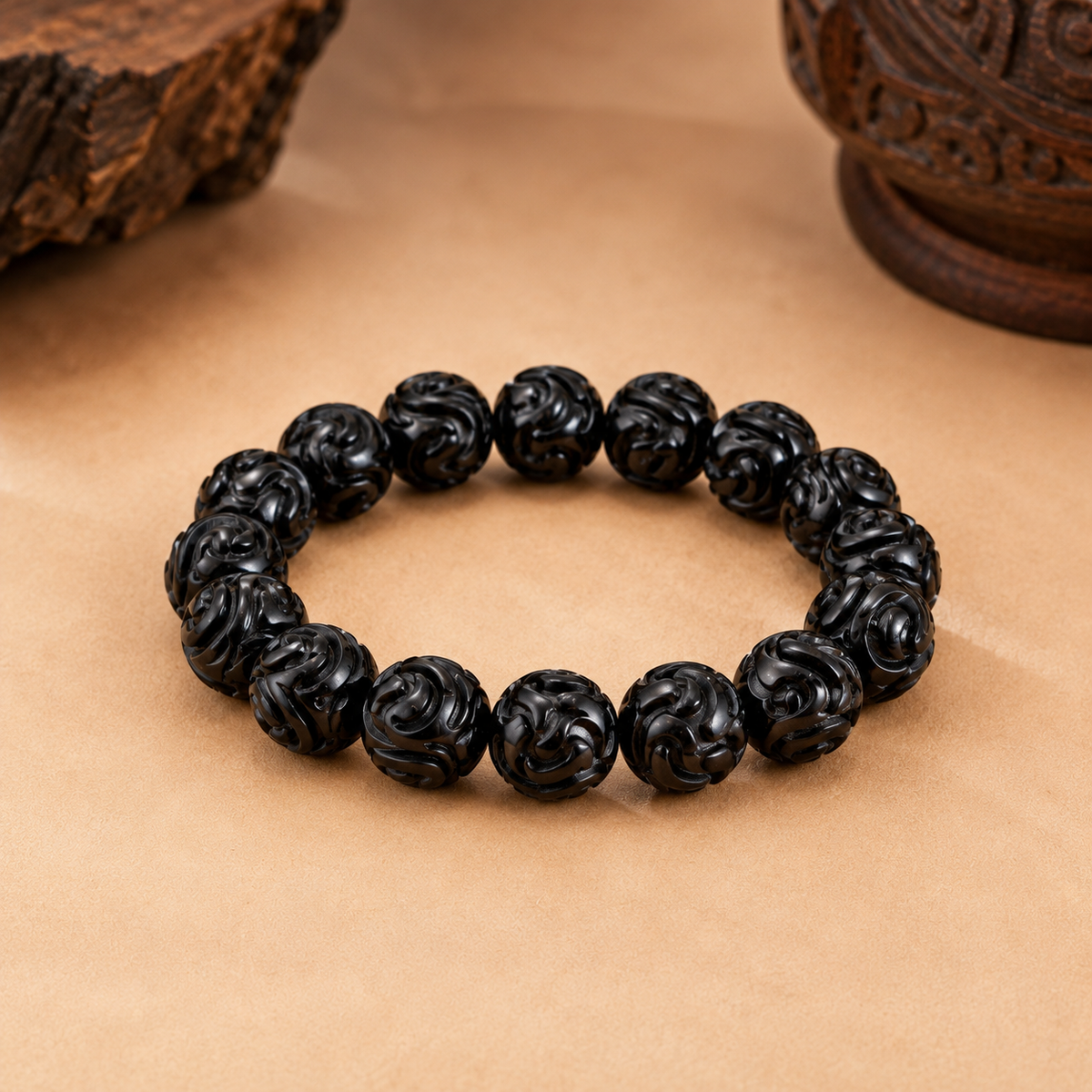100% genuine natural Karungali ebony wood bracelet with polished black wooden beads
